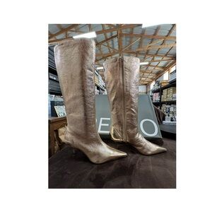 Arezzo Shiny Gold Knee-High Leather Boots size 8.5